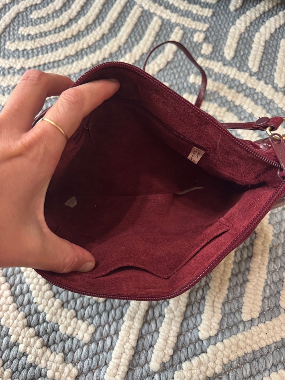 Vintage Korean Eel Skin Leather Burgundy Crossbody Shoulder Bag - Picture 6 of 10